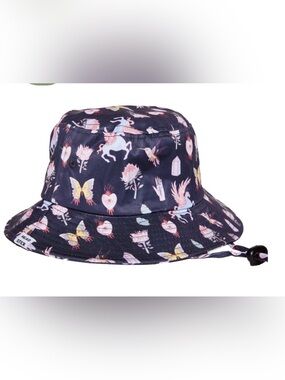 Headster Kids Floral Bucket Hat - Gray with Pink & Yellow Flowers (XS - NWT)